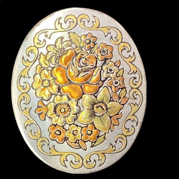 Vintage Reed & Barton damascene rose floral vine pendant marked - Picture 5 of 5